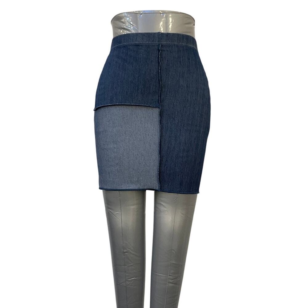 Naked Wardrobe Dual Denim Patchwork Colorblock Mini Skirt Womens Size XS Blue